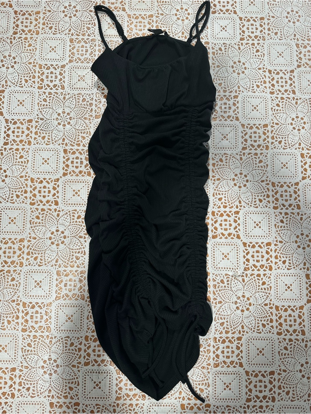 Forever 21 Black Ribbed Ruched Drawstring Bodycon Mini Dress S